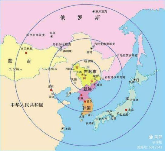 中国朝鲜韩国日本在地图上位置